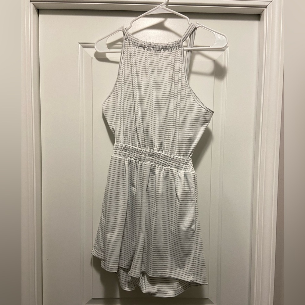 White/Gray Striped Romper